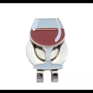 Wine Glass Ball Marker Hat Clip Enameled Metal w/ Hat/Visor Clip Ball Marker NEW